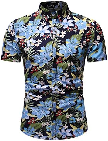 חולצות הוואי של Ubst Mens Hawaiian כפתור שרוול קצר בקיץ חולצה מטה דפוס פרחים טרופי