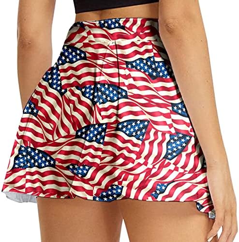 4 ביולי אמריקה חצאיות טניס דגל אמריקה עם מכנסיים קצרים לנשים במותניים גבוהות קפלים גולף זורמים 2 ב 1 מכנסי