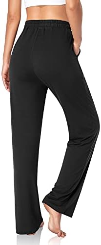 מכנסי יוגה נוחים של נשים UEU מכנסי טרניוט רופפים טרקלין רגל רחב מכנסי פאלאצו ארוכים עם כיסים