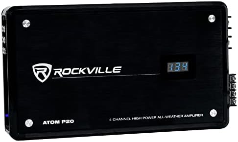 ATOM Rockville P20 Marine/ATV/CAR Bluetooth מגבר 1600W PEAK/440W RMS 4 ערוץ W/volt מד, שחור