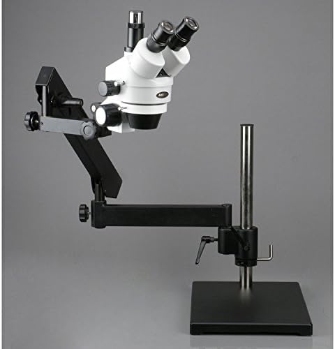 מיקרוסקופ זום סטריאו טרינוקולרי מקצועי של אמסקופ 7 ט, עיניות פי 10, הגדלה פי 7-45, מטרת זום פי 0.7-4.5, אור
