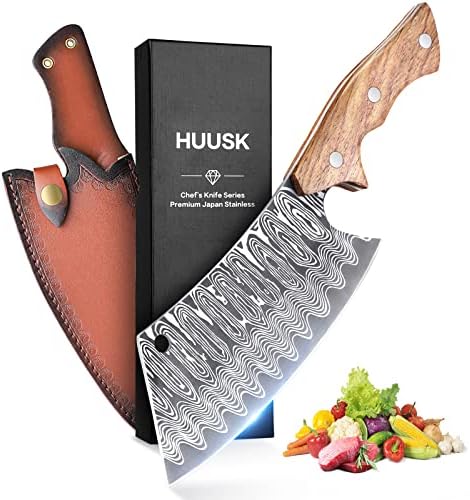 סכין יפן של Huusk, סכין מטבח סכין בשר מזויף ביד סכין מטבח עם נדן סכיני בישול סכינים לקצב חיתוך
