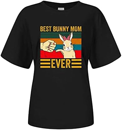 חולצות פסחא שמחות לנשים חולצת טריקו גרפית ארנב הכי טוב אמא ארנבת מכתב מצחיק מודפסים צמרות שרוול קצר