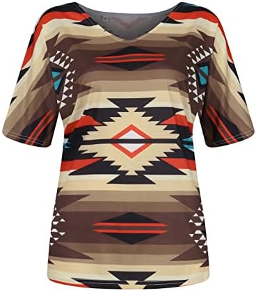 חולצות מערביות לנשים שבטי אצטק מודפס חולצה שרוול קצר