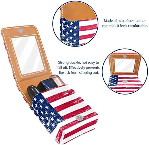 אמריקאי דגל קטן שפתון מקרה עם מראה עבור ארנק, עמיד עור קוסמטי איפור מחזיק, נייד נסיעות קוסמטי ערכת אחסון