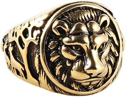 גברים בציר נירוסטה טבעת האריה ראש מגן אופנוען זהב / כסף / שחור