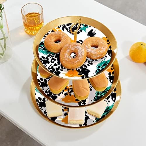 עוגת עומד סט של 3, נמר ובעלי החיים הדפסי הכן תצוגת שולחן קינוח דוכן הקאפקייקס לחתונה תינוק מקלחת חגיגה