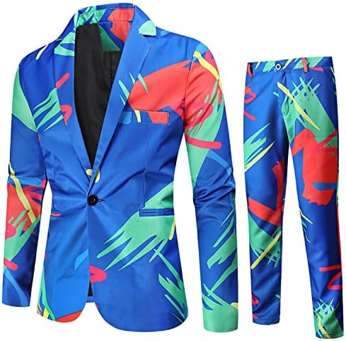 חליפות לנשף של הדפס אופנה לגברים 2 חלקים דקיקים של טוקסידו טוקסידו ומכנסיים מכנסיים צווארון צעיף חליפת