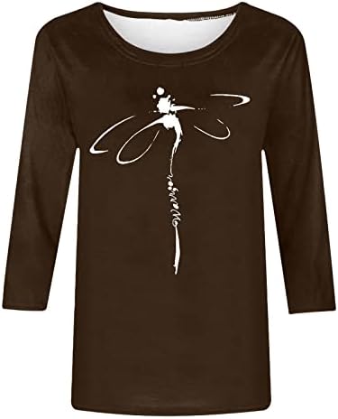 בנות 2023 3/4 שרוול צוות צוואר שפירית גרפי בראנץ ' רופף בכושר רגוע חולצה טי כותנה חולצה עבור נשים