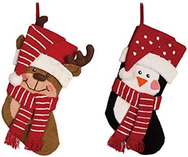 סט גליצ'ום של 2 איילים פינגווין גרב חג מולד עם גרבי גרביים גדולים עם תלת מימד אופי חג המולד לקישוטים למסיבות