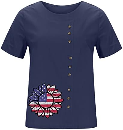נשים כותנה פשתן חולצות ארהב דגל חמניות חולצות 4 ביולי חולצות יום עצמאות חולצה חמוד כפתור טוניקת טיז