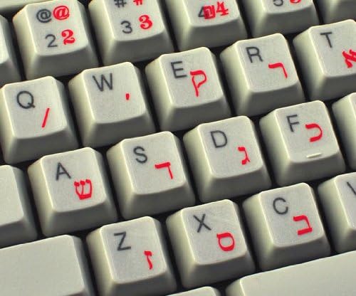 תוויות מקלדת עברית 4Keyboard עם אותיות אדומות רקע שקוף לשולחן העבודה, המחשב הנייד והמחברת