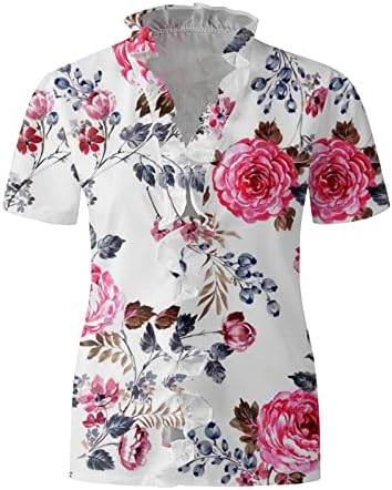 חולצות שרוול קצר של נשים מזדמן חמוד פרוס חמוד V צוואר חול חולצות קיץ אופנה אופנה פרחונית הדפסת פרחים