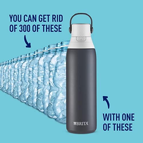בריטה מבודד מסונן מים בקבוק עם קש, לשימוש חוזר, נירוסטה מתכת, פחמן, 20 אונקיה