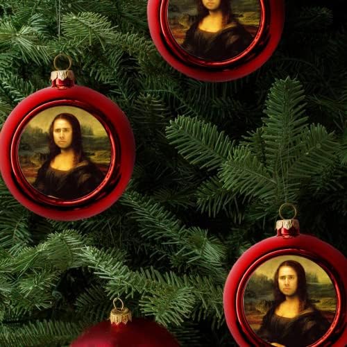 ניקולס קייג 'כמו המונה ליזה ציור מצחיק חג המולד כדור עץ קישוטי סלבריטאים פנים אדום חג המולד כדור חג המולד כדורי