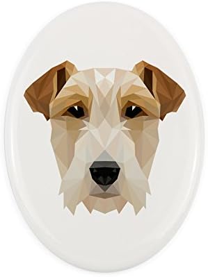 פוקס טרייר, לוח קרמיקה מצבה עם תמונה של כלב, גיאומטרי