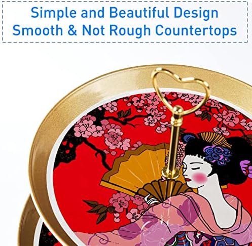 עוגת דוכן,קינוח שולחן תצוגת סט,פירות קינוח תצוגת צלחת,יפן אמנות מאוורר פרח אדום דפוס