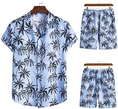 חולצות הוואי גברים הגדרו כפתור שרוול קצר מזדמן למטה חולצות חוף מודפסות פרחים