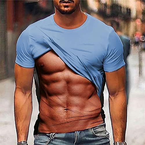 חולצת שרירים מזויפת לגברים רזה מתאימים צוואר עגול שרוול קצר בגדים חידושים