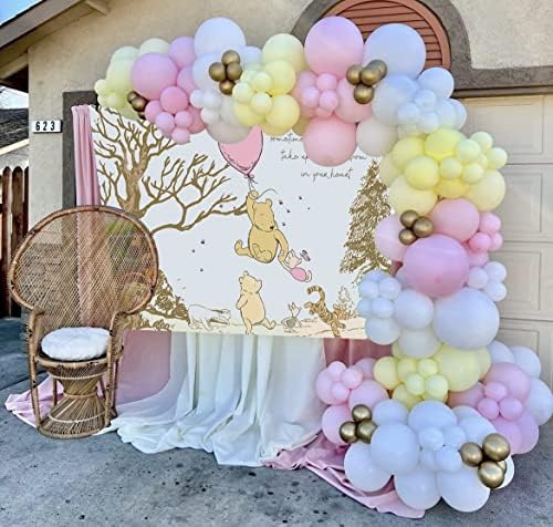 קלאסי קריקטורה דוב רקע עבור בנות מסיבת יום הולדת ורוד בלון פו צילום רקע תינוק מקלחת עוגת שולחן קישוט