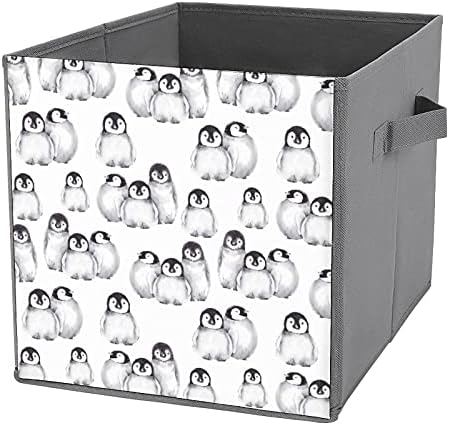 חמוד תינוק פינגווינים חורף בעלי חיים מתקפל אחסון פחי קופסות אחסון סלי עם ידיות כדי לארגן משרד בית שינה