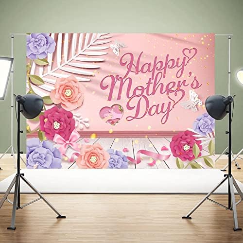 רקע יום אמהות, יום אמהות שמח תפאורות צילום לצילום 7 על 5 רגל, פרחים ורודים של יום האם טיפות גב