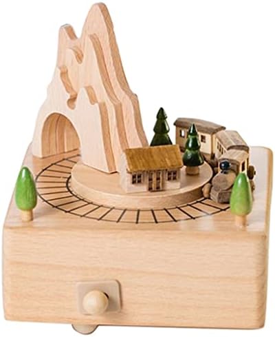 קופסה מוזיקלית מעץ DLVKHKL הכוללת מנהרת הרים עם רכבת נטו קטנה מרגשת