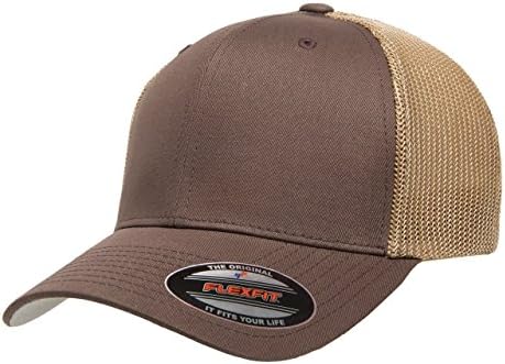 כובע משאית Flexfit לגברים ונשים רשת נושמת, נמתח Flex Fit Ballcap Brown/Khaki