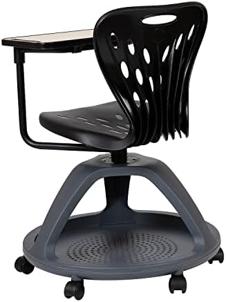 פלאש ריהוט לייקין שחור נייד שולחן כיסא עם 360 תואר לוח סיבוב ותחת מושב אחסון כוך