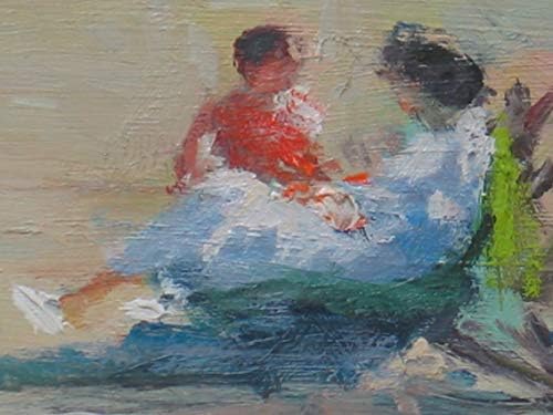 נינו פיפה אמנות רשום אמן מקורי וייחודי שמן על לוח אוריינטליסט ציור של צרפתית ריביירה חוף סצנה 24 איקס 36