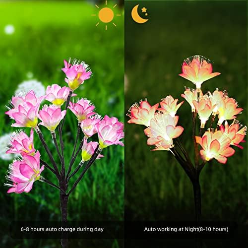 שמש פרח אורות חיצוני דקורטיבי, 2 חבילה גן אורות שמש מופעל עמיד למים 2 מצבי תאורה מנצנצים ויציב נוף מוקד אור
