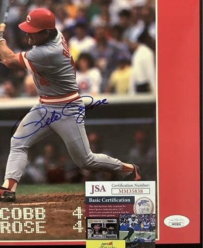 פיט רוז חתום כרטיס פוסטר 10x14 סינסינטי אדומים מכה סטטיסטיקות חתימות קינג JSA - תמונות MLB עם חתימה