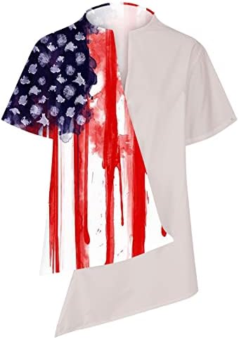 צמרות א -סימטריות של Panoegsn לנשים, טיז גרפי של דגל אמריקאי 4 ביולי חולצות שרוול קצר חולצת פסים