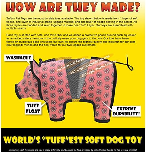 Tuffy - צעצוע הכלב הרך המלא -עולמי - דינוזאור סטגוזאורוס- Squeakers- שכבות מרובות. הפך עמיד, חזק וקשוח.