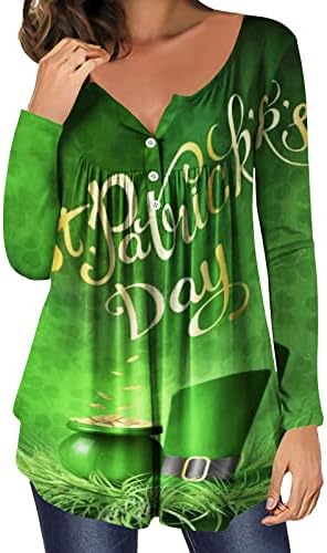 חולצות Shamrock לנשים שרוול ארוך St Patricks Day Gnomes מעלה טיזים גרפיים חולצות מתאימות רופפות