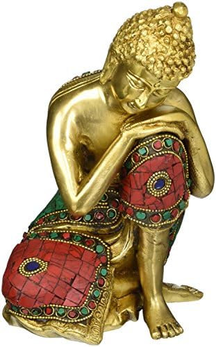 פסל בודהה חשיבה גדולה טורקיז אבן חן פליז מדיטציה בודהי