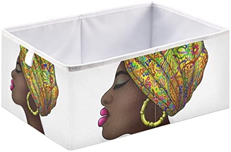סלי אחסון של אישה אפריקאית למדפים פחי קופסאות אחסון מתקפלות מתקפלות עם פחי בד מארגנים צעצועים