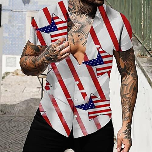 חולצות גברים קיץ דגל יום עצמאות מזדמן דגל 3D מודפס קרדיגן קרדיגן מזדמן חולצה עם שרוול קצר