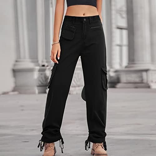 מכנסי מטען נשים מכנסיים בעלי עלייה נמוכה מכנסי רוכסן מכנסיים מכפתור מכנסיים מכנסיים ישר עם כיסים