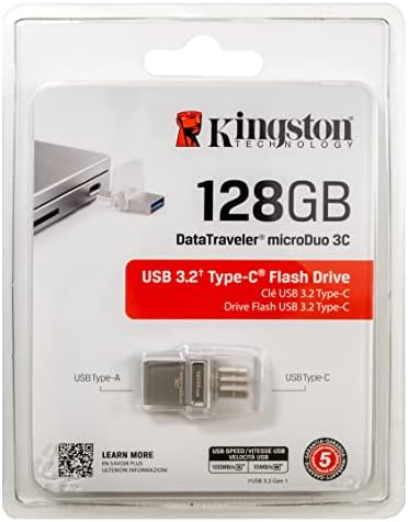 קינגסטון 128GB נתונים דיגיטליים מטייל Microduo 3C USB 3.2 סוג C כונן פלאש סוג-A העברה 100MB/S קרא את צרור