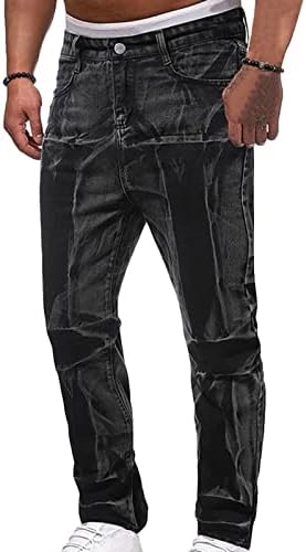 מכנסי Valseel לגברים טרנדי שחבור ויזואלי עיצוב דפוס עצם כפתור רוכסן רוכסן לא סדיר מכנסי ג'ינס מתאימים
