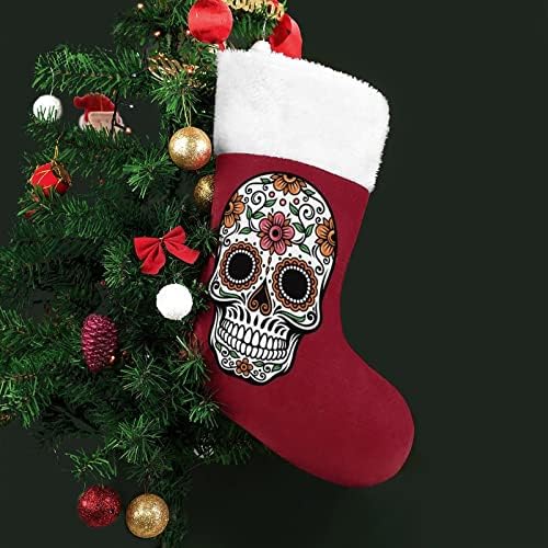 גולגולת פרחונית מתה אדומה לחג חג המולד גרביים לקישוטים לבית לעץ חג המולד גרביים תלויים