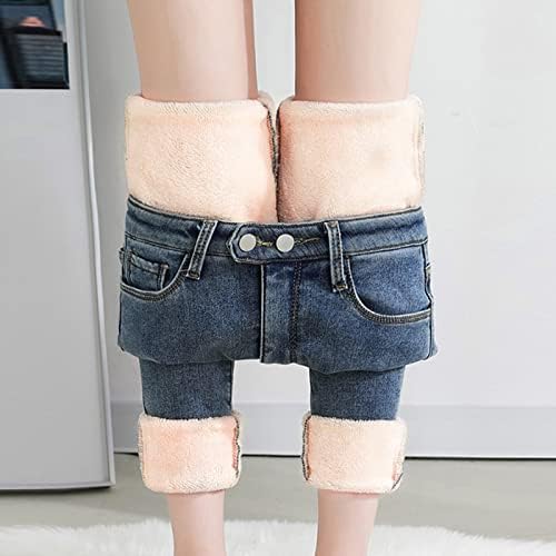 ג'ינס לנשים מותניים גבוהים מעבה קטיפה קטיפה חמה רופפת ישר בתוספת גודל מכנסי מכנסי מכנסיים
