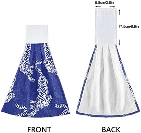 ג'אמה וינטג 'כחול דיו טייגר צ'ינואיזרי בסגנון מטבח מגבת יד תלויה מגבות מגבות 12 x 17 אינץ' מטליות 2