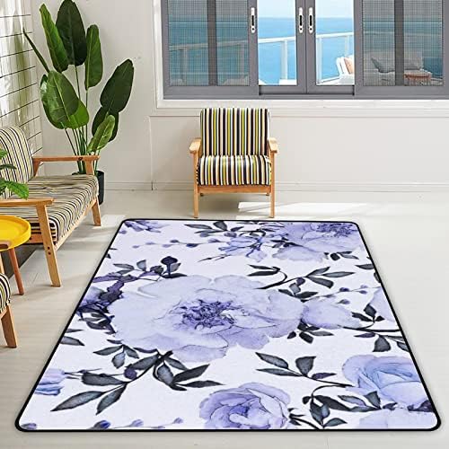 שטיח מקורה שטיח מקורה מחצלת פרחים כחולים ועלים לסלון חדר שינה חינוכי חינוך חינוכי שטיח שטיח 72x48 אינץ '