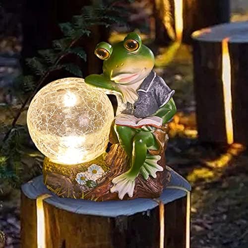 גן צפרדע פסלי חיצוני קישוטי עם שמש אור, צפרדעים גן תפאורה שמש צפרדע צלמיות אורות עמיד למים קישוט עבור חצר פטיו