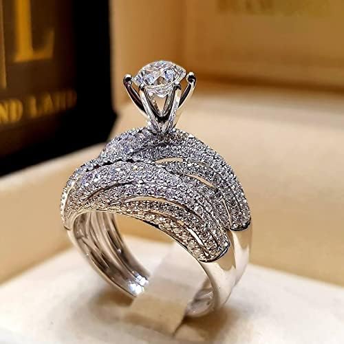 טבעות אופנה לנשים גבירותיי יהלום נוצץ יהלום מלא יהלום כפול סט טבעת הבטחת טבעת סט טבעת אירוסין טבעת