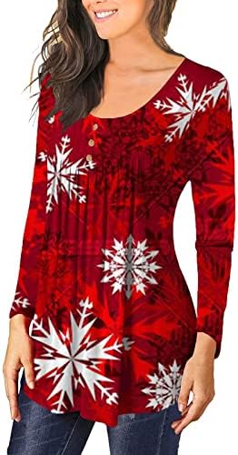 מכוער חג המולד חולצה אופנה אישה צוואר ארוך שרוול חולצה סתיו הדפסת כפתור רופף חולצה חולצות