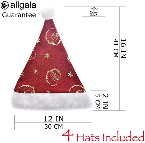 אלגאלה 4-פק פרימיום איכות קטיפה נוחות למבוגרים חג המולד סנטה כובע עם נוסף קטיפה שרוול ופונפון