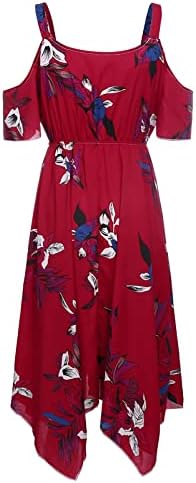 שמלת קיץ של פרגיר, נשים אופנה פלוס גודל כתף פתוחה פרחונית מודפסת שמלת צווארון V